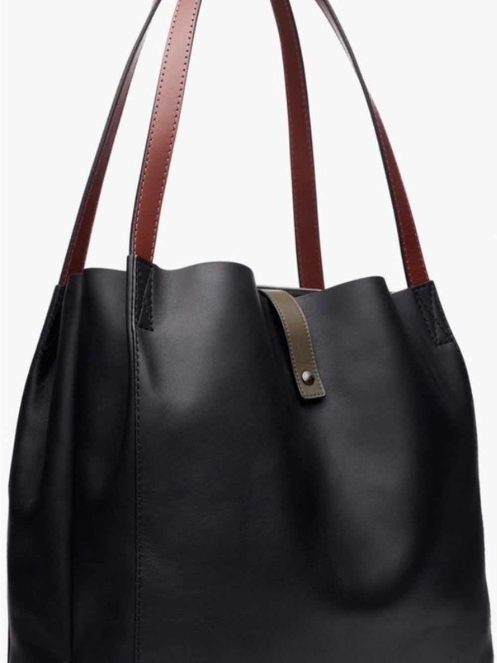 rag & bone Black Leather Tote with Brown Straps and Olive Tab